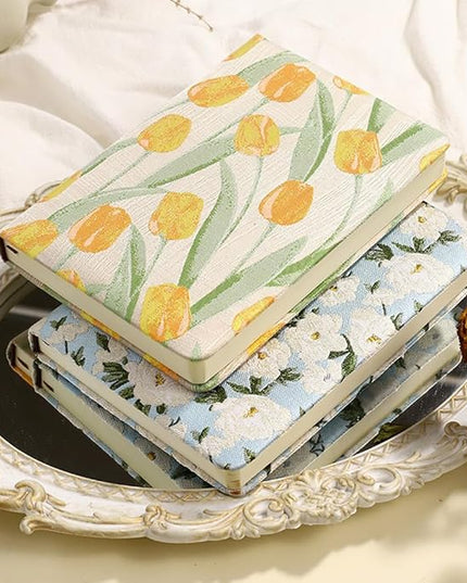Tulip Gifts, Floral Journal, Cute Notebook, Embroidered Flower Cover, A5, Lined Paper, Wide Ruled, Hardcover, Lay Flat, Journal for Women, Pretty, Garden Journal, Tulips