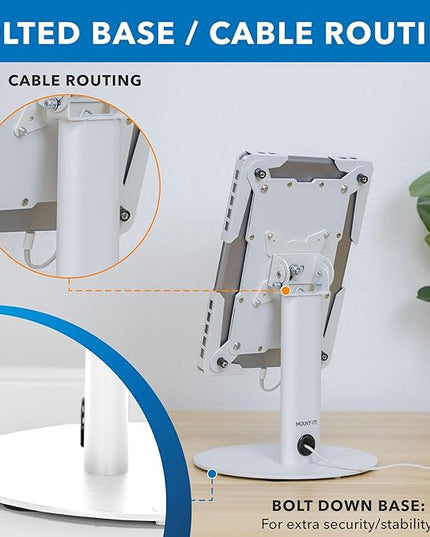 Mount-It! Universal Tablet Stand with Tilt, Anti-Theft Retail iPad POS Kiosk Stand, Fits Tablets from 9.7" to 13" Screen Size, 90° Rotation for Portrait and Horizontal Viewing, Durable Steel, White