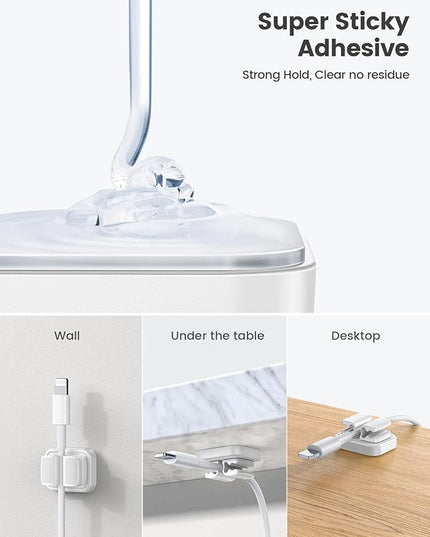3-in-1 Cord Organizer Spring Clip Holder - Lamicall Small Desk Cable Organizer Clips, Adhesive Adjustable Wire Holder for Phone Charging Cord, Cable Management, Office Desk Accessories, White, 3Pcs