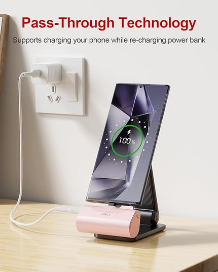 iWALK Small USB-C Portable Charger, 4500mAh Portable Charger for iPhone 16/15 16 Plus 16 Pro Max Mini Power Bank for Samsung Galaxy S25 S24 S23, Z Flip 5, Note, Moto, LG, Google Pixel, Pink