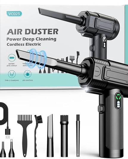 Compressed Air Duster: 100000RPM Electric Air Duster with LED Light Mini Air Blower Rechargeable Cordless Keyboard Cleaning Jet Dry Blower - Car, PC and Home Cleaning Kit Replaces Compressed Air Can