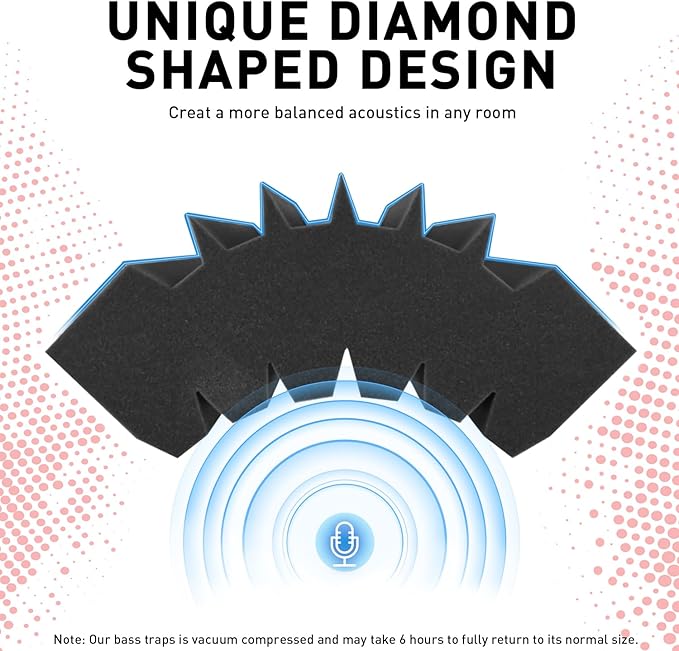 4 Pack Curved Bass Traps Corner Acoustic Foam, Large Size 16.5" X 6.3" X 12" Sound Absorbing Corner Bass Traps for Studio and Home Theater Low Frequency