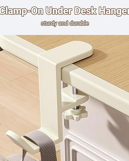 INEDRIMS 2-Pack Headphone Stand & Hook – Under Desk Headset Holder Clamp Mount for Gaming Headphones, Backpacks, Purses, Coats – Space-Saving Desk Accessories (White Single Hook)