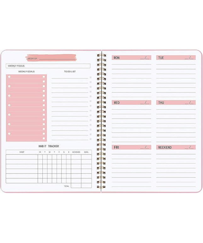 Undated Weekly Planner- Weekly Goals Notebook, A5 To Do List Planner, Habit Tracker Journal with Spiral Binding, 5.7 x 8.0 inches