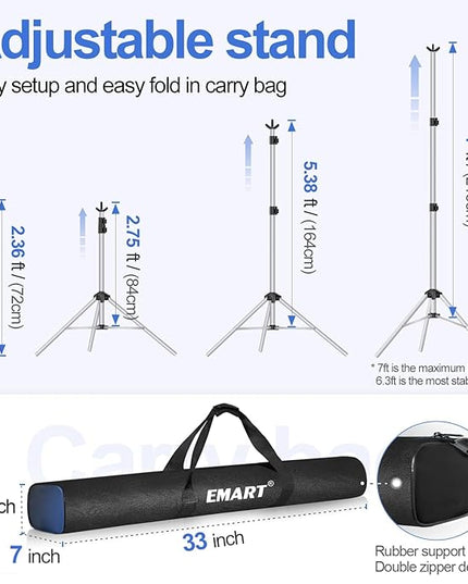 EMART Backdrop Stand 10x7ft(WxH) Photo Studio Adjustable Background Stand Support kit with 2 Crossbars, 8 Clamps, 2 Sandbags and Carry Bag for Parties, Events Decoration, Wedding, Photography -Silver