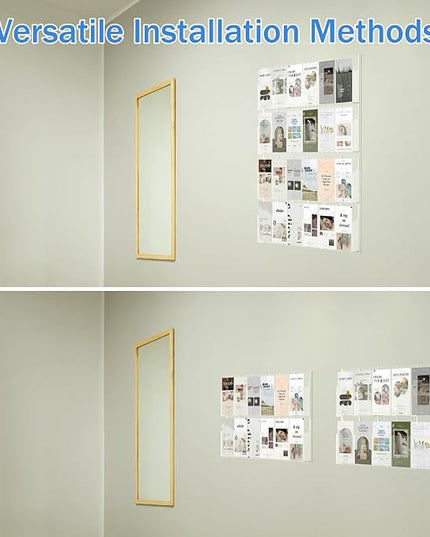 Acrylic Brochure Pamphlet Holder, 24 Clear Wall Mount Display Holders, Trifold Flyer Rack, Literature Storage Rack for Home, Offices, Waiting Room