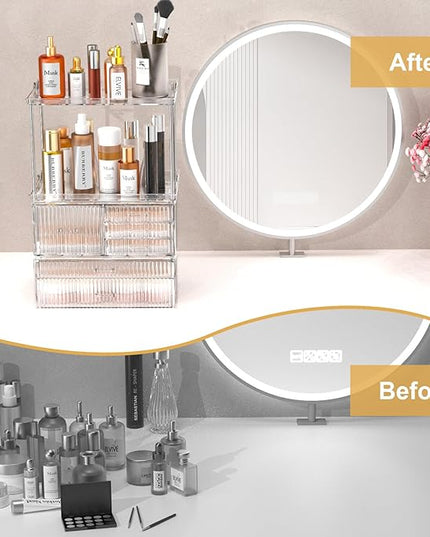 Acina Bathroom Countertop Organizers and Storage: 2-Tier 6-Drawer Makeup Organizer Countertop, Easy to Install, Ideal for Bathroom Storage, Vanity, Perfume, Large Skincare Items, Present, Clear