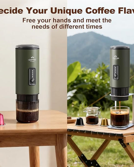 Portable Espresso Maker, 3 in 1 Coffee Maker Set with Carrying Bag and Coffee Stand, Coffee Machine Works with Ground Coffee & Capsule Pod, Self-Heating Brewer with USB-C for Travel, Hiking, Office