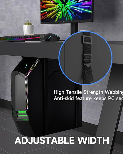 Suptek Uiversal PC Wall Mount,Computer Case CPU Holder Under-Desk PC Holder Adjustable Straps and Steel Bracket,ZJJ004