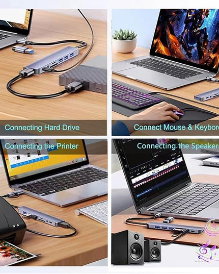 USB C Hub USB Hub 3.0, VIENON Aluminum 8 in 1 USB Extender with SD/TF Card Reader, 3.5mm Aux Headphone Jack for MacBook Pro Air and More PC/Laptop/Tablet Devices