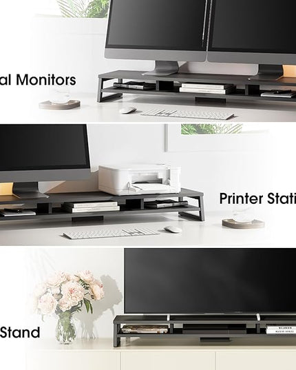 Fenge Dual Monitor Stand for Desk, 42.5in Large Monitor Riser for 2 Monitors, 2 Tier Computer Office Desk Top Shelf, Desktop Storage Stand for Laptop, PC, Computer, Printer