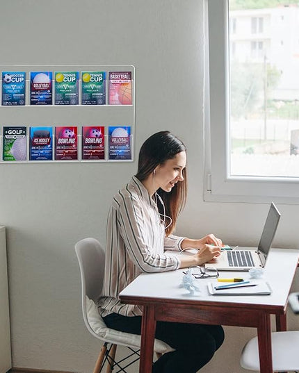 Eersida Acrylic Brochure Pamphlet Holder Brochure Display Stand Business Tri Fold Multi Slot Holder Rack Wall Mount Clear Pocket Space Saver for Flyer Literature Menu Advertise(12 Pockets)