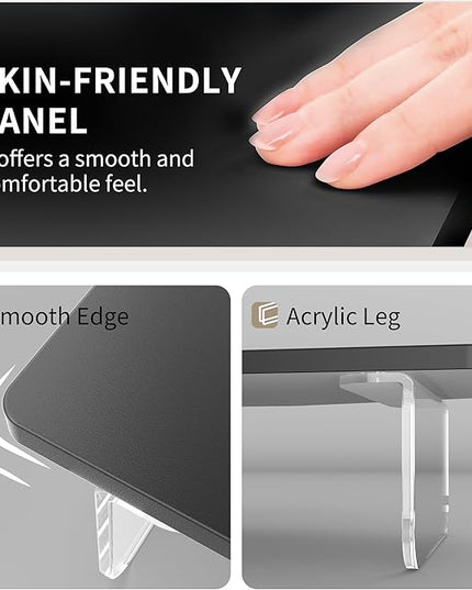 LED Dual Monitor Stand Riser for 2 Monitors, Office Desktop Wooden Stand Adjustable Length and Angle 3 Shelf, Extra Long Multifunctional Stand up to 44.4" for Computer, Laptop, TV, Black