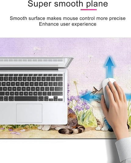 XL Mouse Pad Gaming Mousepad 31.5 x 11.8 Inch Large Keyboard Desktop Mat Diatomite Mouse Pad for Home and Office Desk Accessories with Watercolor Cat Lavender Meadow Artwork