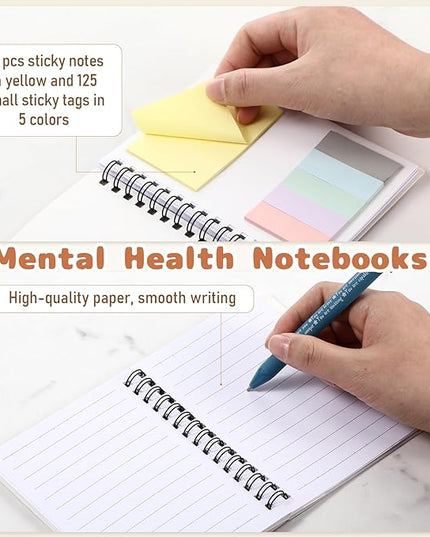 Janlaugh 60 Pcs Mental Health Gifts for Women Men Includes 30 Mental Health Journal 30 Inspirational Ballpoint Pen Self Care Notebook with Sticky Note Mood Tracker Boss Day Gifts for Coworker Employee