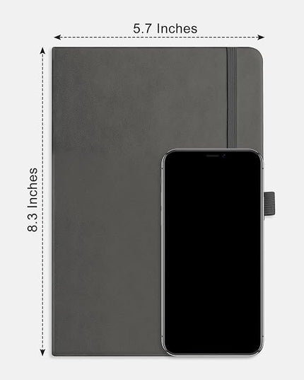 RETTACY Lined Journal Notebook, 192 Numbered Pages, A5 Medium Size (5.7'' x 8.3''), for Men & Women, Journaling, Writing, Work & Office, Leather Hardcover, 100 GSM Thick Paper (Gray)