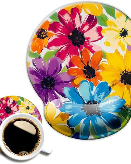 Ergonomic Mouse Pad with Wrist Support,Mouse Pad with Wrist Rest and Coaster Set,Office Supplies Non-Slip Mouse Pads for Desk, Non-Slip Comfortable,Colorful Floral