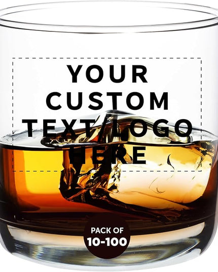 DISCOUNT PROMOS Custom Whiskey Glasses 10 oz Set of 10/50/100, Personalized Bulk Pack - Heavy Base Old Fashioned Glass, Perfect for Scotch, Bourbon, Whiskey, Cocktail - Black Bottom Color