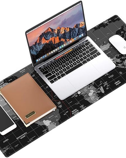 Galdas Gaming Mouse Pad XXL XL Large Long Extended Big Mousepad Non-Slip Rubber Keyboard Desk Pad with Stitched Edges for Laptop Home Office (31.5x11.8x0.08 Inch) … (Black World Map)