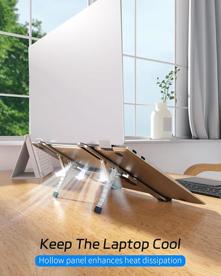 ZenRich Foldable Laptop Stand – Ergonomic Aluminum Riser with 6 Adjustable Heights, Compatible with MacBook, Dell, Asus, HP, Lenovo, Samsung, Razer, MSI (Up to 15.6''), Silver/Black