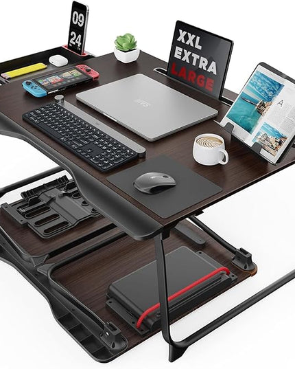 Laptop Desk for Bed, SAIJI XX-Large Foldable Bed Tray Table for Eating Breakfast, Writing, Working, Gaming, Drawing with Storage Drawer, Handrest Bookstand, Tablet Stand, Phone Stand(Black Cherry)
