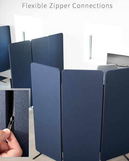VIVO Freestanding 72 x 66 inch Privacy Panel, Cubicle Divider, Acoustic Wall Partition, x3 24 inch Panels, Navy Blue, PP-3-T072NB