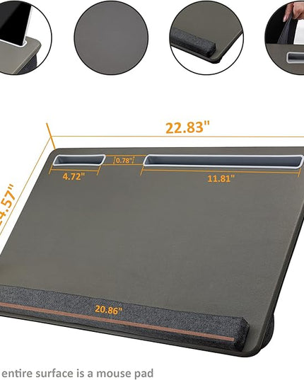Extra Large Lap Laptop Desk - Full PU Material Mouse Pad Gaming Tray - Portable LapDesk with Phone Holder & Wrist Rest for Notebook, MacBook, Tablet, Bed, Sofa(Gray, Fit Up 17.3-in Laptops)