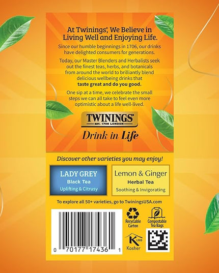 Twinings Earl Grey Lavender Black Tea Individually Wrapped Bags, 20 Count (Pack of 1), Citrus, Bergamot & Floral, Caffeinated, Enjoy Hot or Iced, 20 Teabags