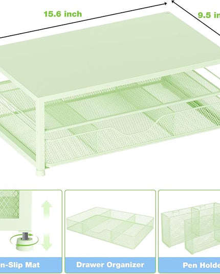 OPNICE Desk Organizers and Accessories, 2-Tier Computer Monitor Stand Riser with Drawer and 2 Pen Holders, Laptop Stand, Office Desk Accessories for Office Supplies, Green