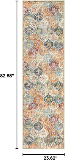 Lahome Moroccan Washable Kitchen Runner, 2x7 Runner Rug with Rubber Backing Non Slip, Vintage Hallway Rug Throw Carpet for Hallways Bedroom Laundry Room Entryway, Cream/Multi