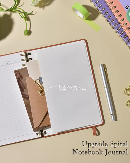 Lined Spiral Journal Notebook, A5 Hardcover Spiral Journals for Women Men, 150 Numbered Pages Spiral Bound Notebook, 100 GSM College Ruled Notebooks for Writing Note Taking 5.75" x 8.38", Brown