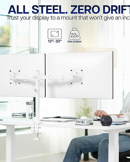 VIVO Dual Monitor Desk Mount, Heavy Duty Fully Adjustable Stand, Fits 2 LCD LED Screens up to 32 inches, White, STAND-V032W