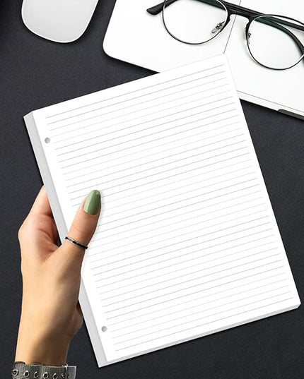 3-Hole Lined Refill Paper, Letter Size Punched Ruled Filler, 100 Sheets / 200 Pages, 100gsm White Paper, 8.5'' x 11''