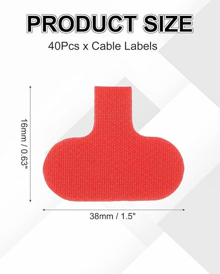 uxcell Cable Labels, 40Pcs Waterproof Cable Tag Writable Wire Labels Self-Adhesive Wire Tags Reusable Hook & Loop for Electronics Computer Cord Management Identification, Red