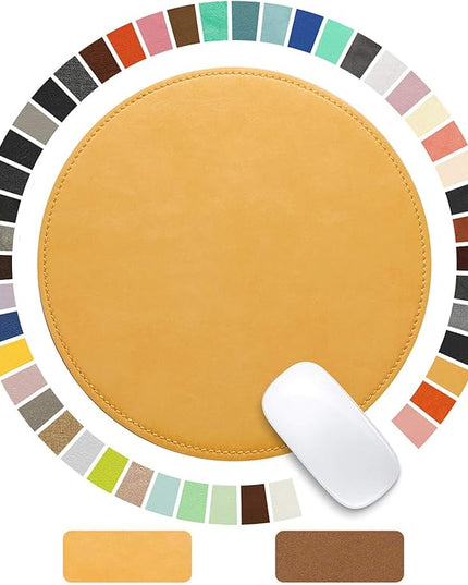Mouse Pad，Round Mouse Pad，PU Mouse Pad，Leather Mouse Pad with Stitched Edge Micro-Fiber Base with Non-Slip Waterproof，Mouse Pad for Computers，Laptop，9 x 9 Inch (Light Yellow)