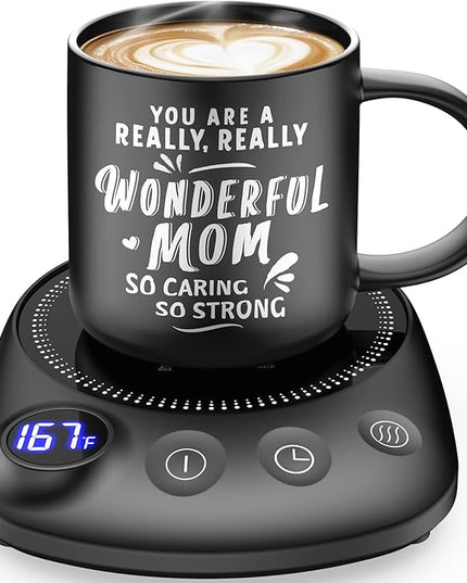 KitchekShop Coffee Mug Warmer - Fastest Heating & Highest Temperature, Coffee Cup Warmer for Desk Auto Shut Off, 4 Temp Settings & 1-12H Timer, Smart Electric Beverage Warmer for Coffee (Glossy Black)