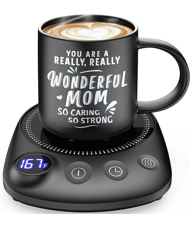 KitchekShop Coffee Mug Warmer - Fastest Heating & Highest Temperature, Coffee Cup Warmer for Desk Auto Shut Off, 4 Temp Settings & 1-12H Timer, Smart Electric Beverage Warmer for Coffee (Glossy Black)