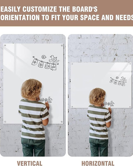 Mifuro Magnetic Glass Whiteboard，48"x36" Wall Mounted Frameless Dry Erase Board for Office, Home & School Ultra White