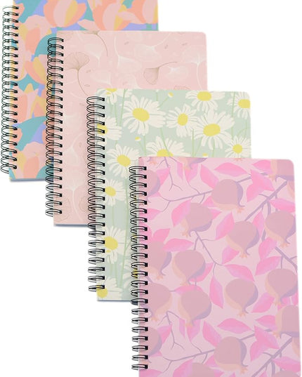 Yansanido Spiral Notebook, 4 Pcs A5 Thick Leaves Design Hardcover 8mm Ruled 4 Color 80 Sheets -160 Pages Journals for Study and Notes (Leaves)