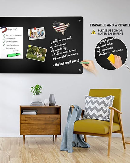 Magnetic Board, 17.1" x 11.8" Magnet Display,for Magnets and Bulletin Board,Suitable for Wall, Refrigerator, Compartment, Cabinet etc,Comes with Dual Lock Tape for Easy Hanging (Black)