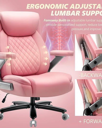650LBS Large Heavy Duty Office Chair with 5D Flip Arms,Comfy Big and Tall Executive Office Desk Chair with Pocket Spring Cushion,High Back Computer Chair with Lumbar Support,Dual Rubber Wheel