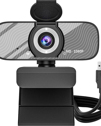 USB HD Webcam with Built-in Microphone and Rotatable Tripod, 1080P Video, Wide Angle Camera, Privacy Cover, for Desktop PC or Laptop Computer（Grey）