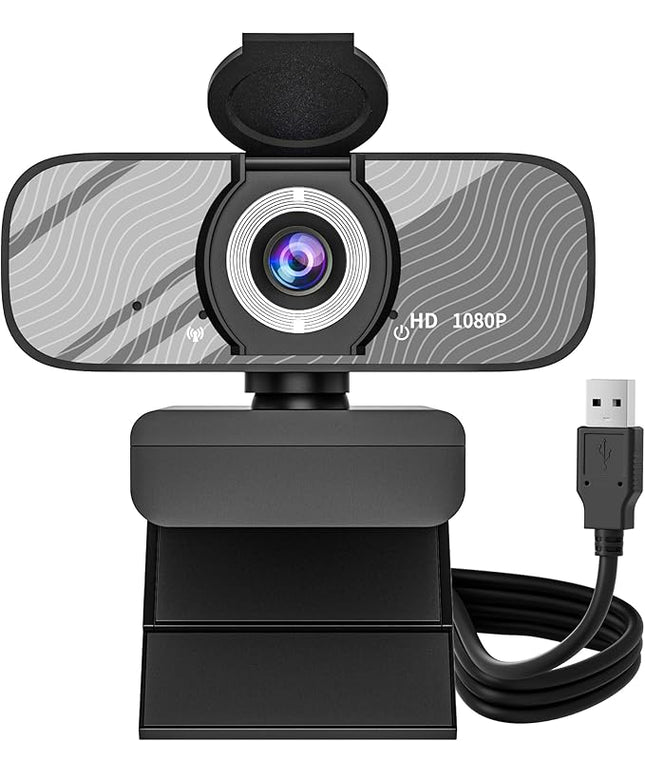 USB HD Webcam with Built-in Microphone and Rotatable Tripod, 1080P Video, Wide Angle Camera, Privacy Cover, for Desktop PC or Laptop Computer（Grey）
