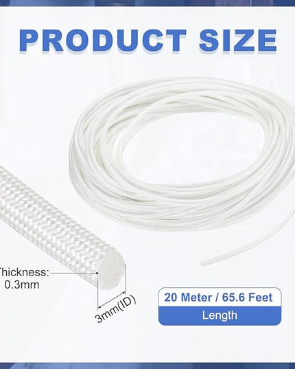 uxcell Insulation Cable Protector,3mm/0.12 Inch-20m/66 Feet High Temp Fiberglass Sleeve White