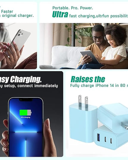 USB C Fast Charger Block 35W, 3-Pack PD Wall Charger for Apple iPhone 17 Fast Charging, Multiport Type C Charging Block for iPhone 17/17 Air/17 Pro/17 Pro Max/16/15/14/13/12, iPad Pro, iPad Air, iPad