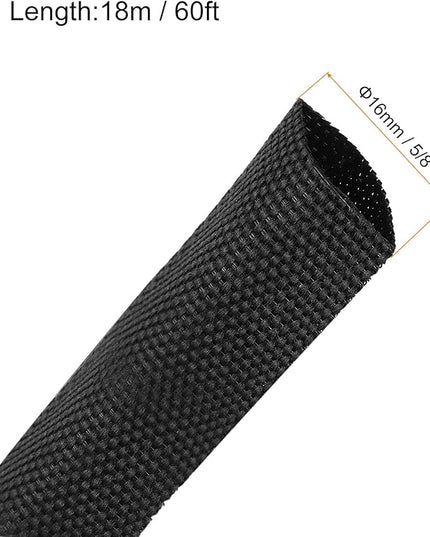 MECCANIXITY Braided Cable Sleeves Heat Shrinkable Fabric Sleeving, 5/8" 60ft Black 2:1 Ratio Heat Shrinkable Cord Protector for Harness Cable, Network Cable Protection, Cable Management