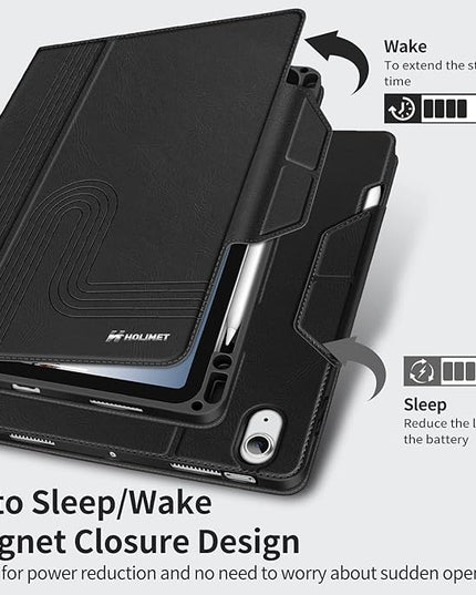 H HOLIMET Case for iPad Air 11" M3 (2025)/ M2 (2024)/ iPad Air 4th & 5th Generation10.9 Inch 2022/2020 Soft Back Shockproof Protective Cover with Pencil Holder Vegan Leather Auto Sleep/Wake
