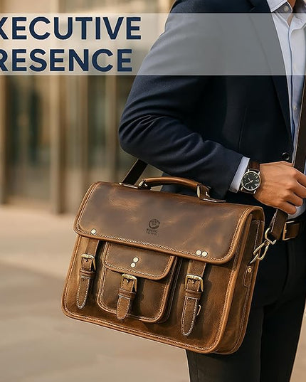 RUSTIC TOWN Leather Messenger Bag for Men - Full Grain Leather Briefcase Laptop Satchel Office Crossbody Travel Bag