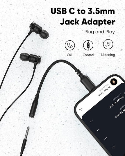 Highwings USB Type C to 3.5mm Female Headphone Jack Adapter, (3-Pack) USB C to Aux Audio Dongle Adapter Compatible with iPhone 17 Pro Max/16 Pro/16, Samsung Galaxy S25/S24/S23 Ultra, iPad Pro-Black