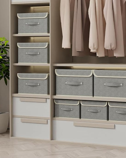 Fabric Storage Bins Cube Organizers with Flip-Top Lid and Handles,Storage Boxes for Organizing Home,Office,and Closet,Grey,3 Pack 15 x 9.8 x 9.8 in